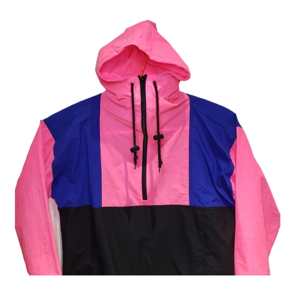 Active Elements Large Nylon Windbreaker Blue/Neon Pink Pullover Vintage - Picture 2 of 8